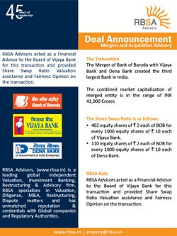 RBSA Advisors - Bank of Baroda Announces Swap Ratios
