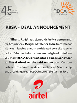 RBSA Advisors - Bharti Airtel enters definite agreement to buy Telenor India