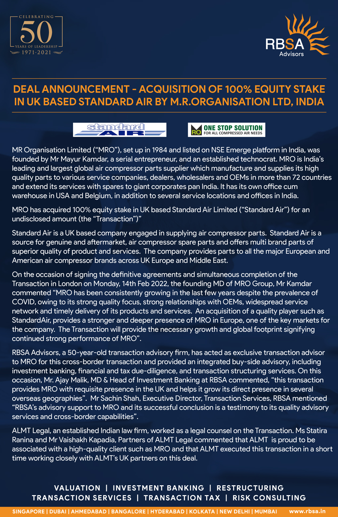 RBSA Advisors - RBSA Standard Air Announcement 1