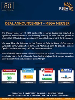 RBSA Advisors - The Mega Merger of 10 Banks into 4 Large Banks has resulted in significant Consolidation of the Banking Industry in India