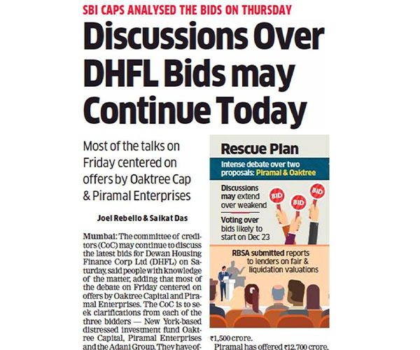 RBSA Advisors - discussions over dhfl bids may continue today