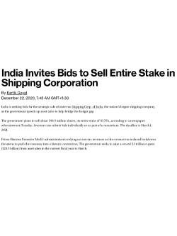 RBSA Advisors - india invites bids to sell entire stake in shipping corporation min