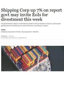 RBSA Advisors - shipping corp up on report govt may invite eois for divestment min